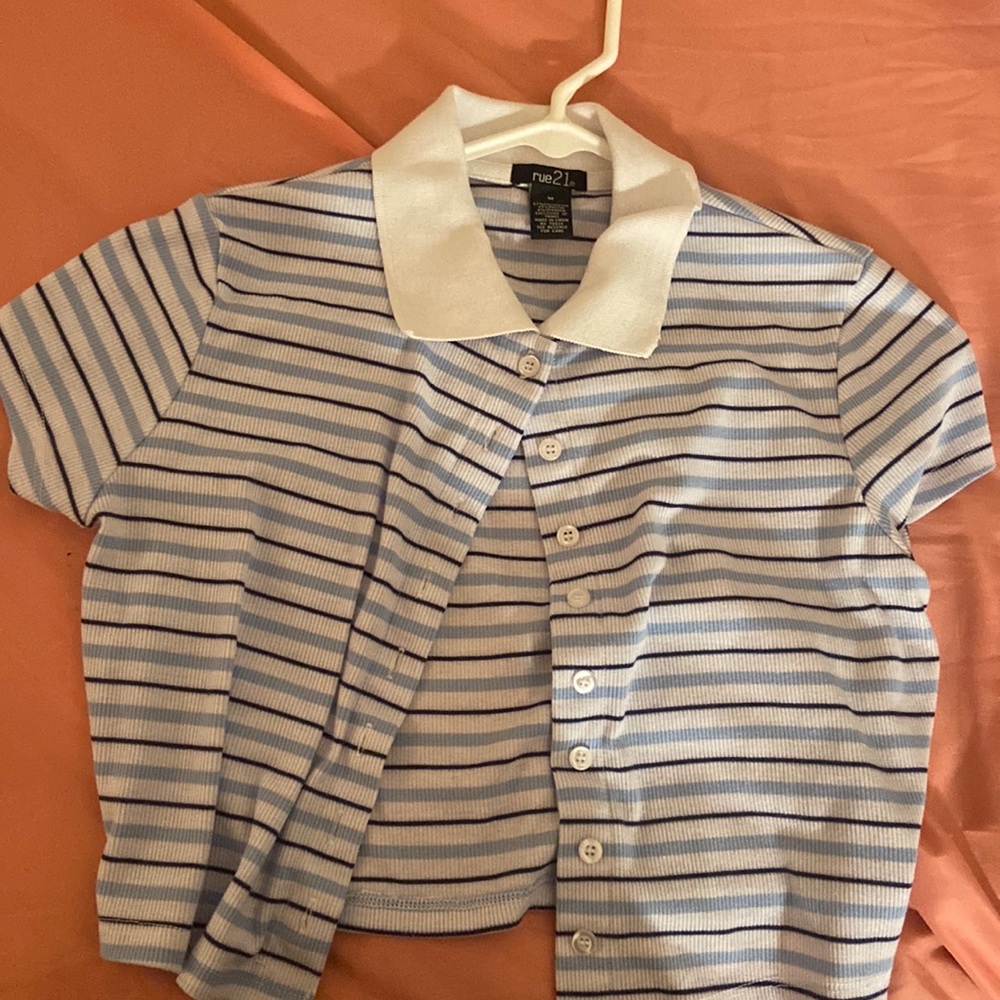 Striped blue and white button up